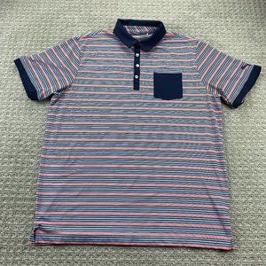 Puma Golf Shirt Men Extra Large XL White Navy Blue Orange Striped Colorful Polo